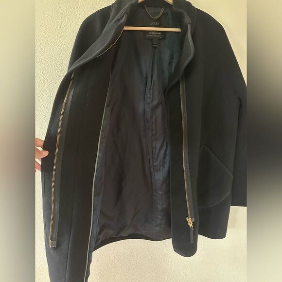 J Crew Black Double Cloth Cocoon Patch Pocket Peacoat Wool Blend Coat Size 8 - Picture 7 of 12